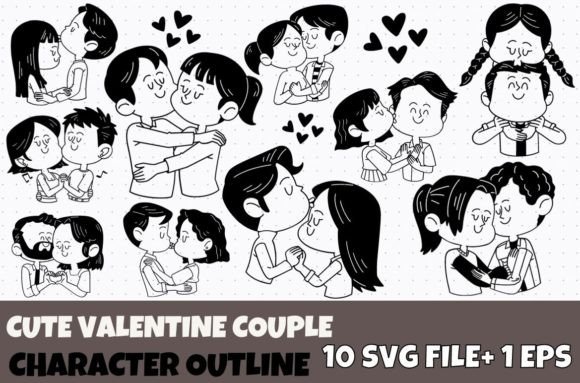 10 Cute Valentine Couple Cartoon Outline